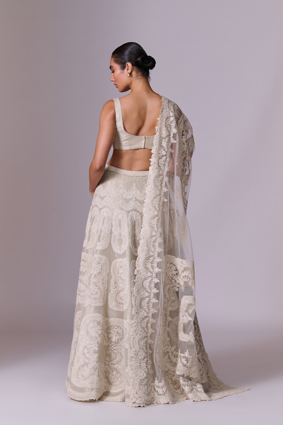 White Sand Cut-Work Embroidered Lehenga Set