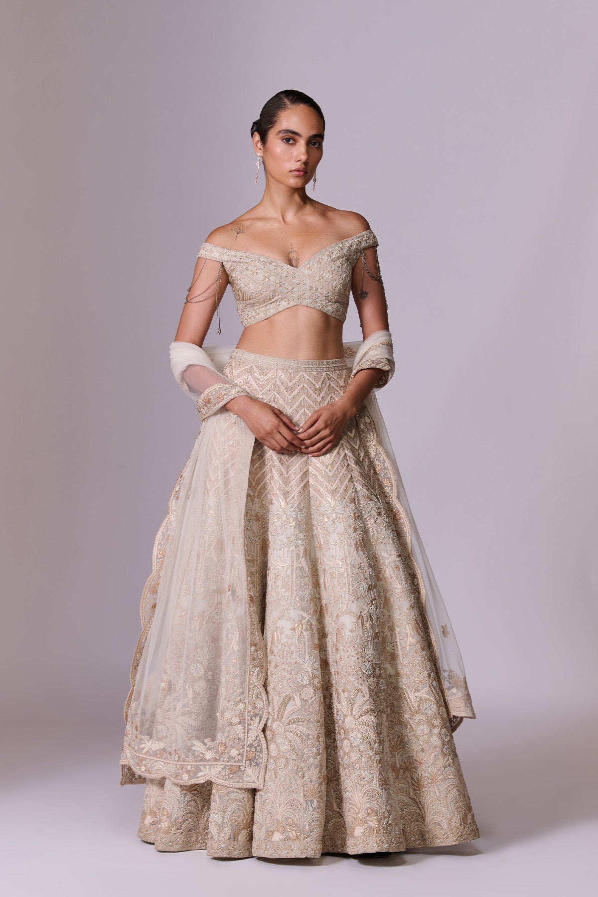 Ivory Sculpted Lehenga Set