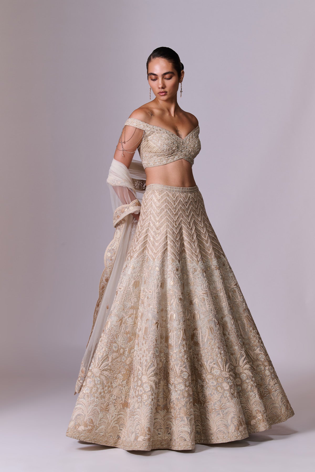 Ivory Sculpted Lehenga Set