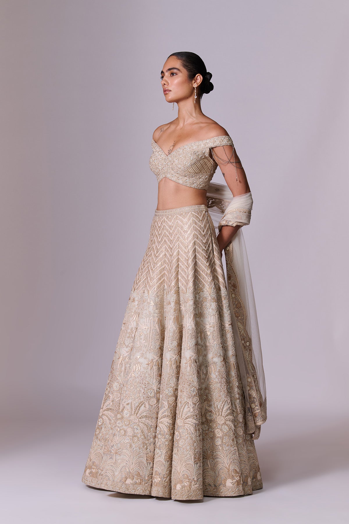 Ivory Sculpted Lehenga Set