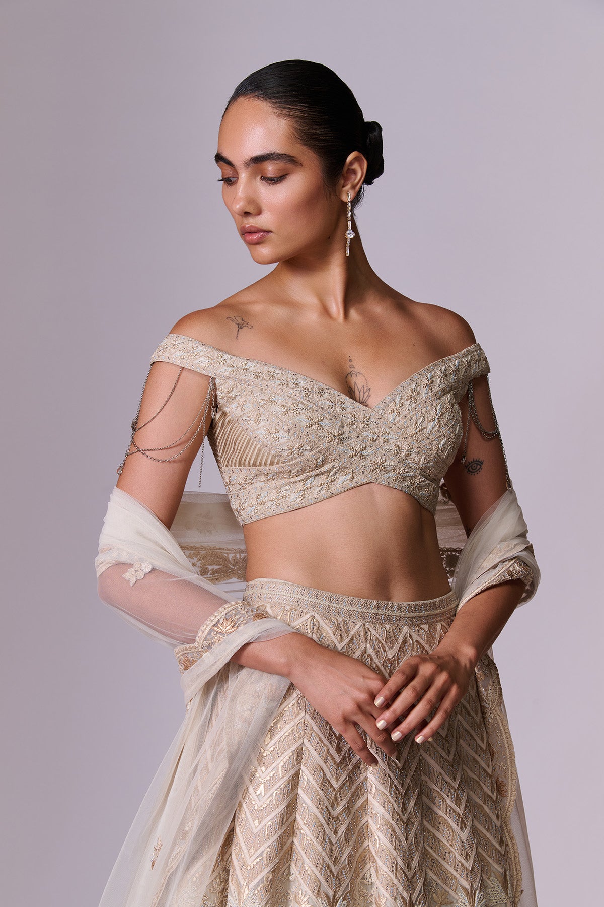 Ivory Sculpted Lehenga Set