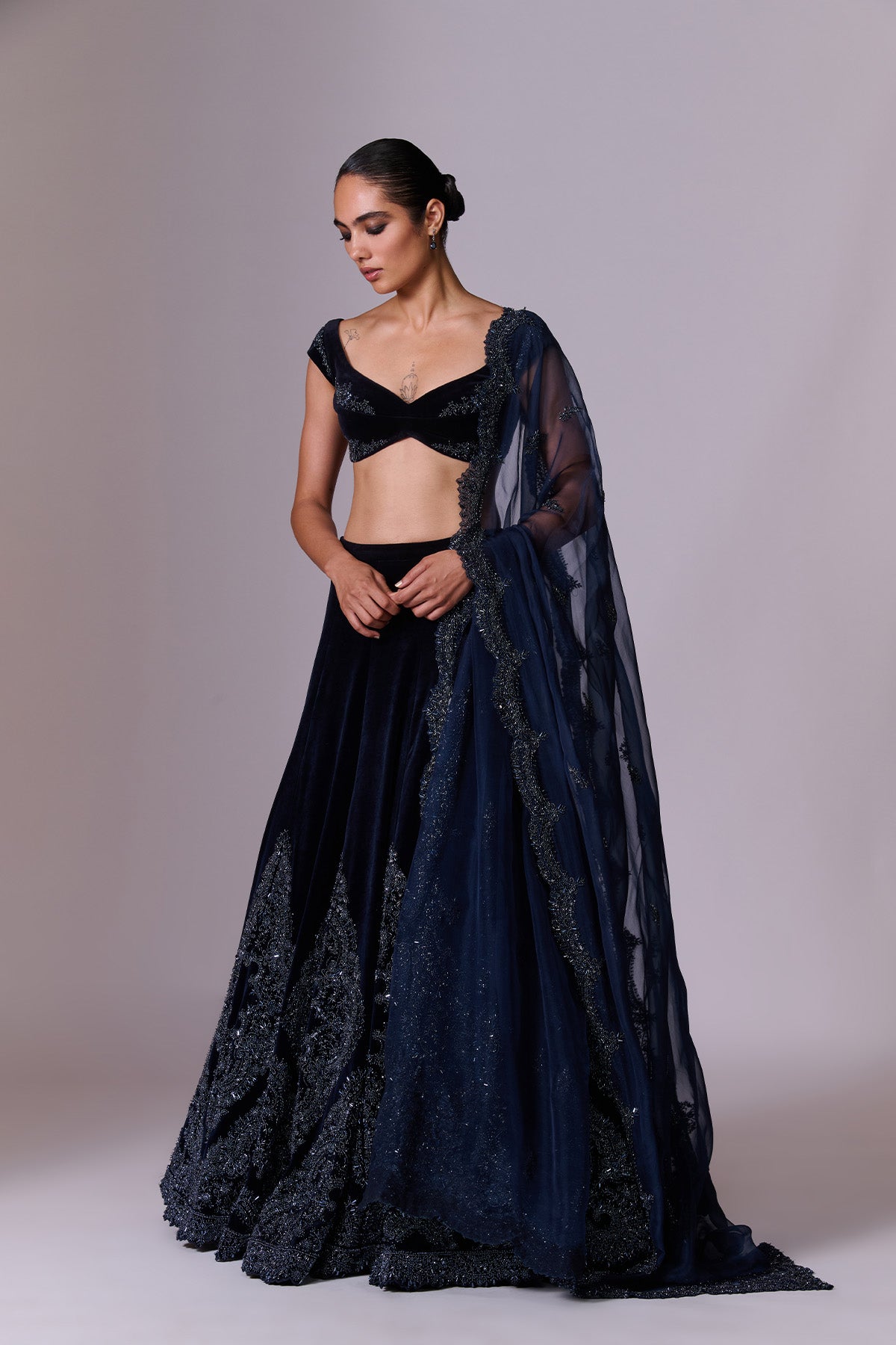 Midnight Navy Velvet Lehenga Set