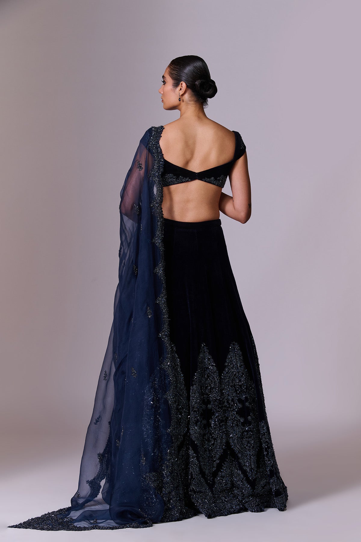 Midnight Navy Velvet Lehenga Set