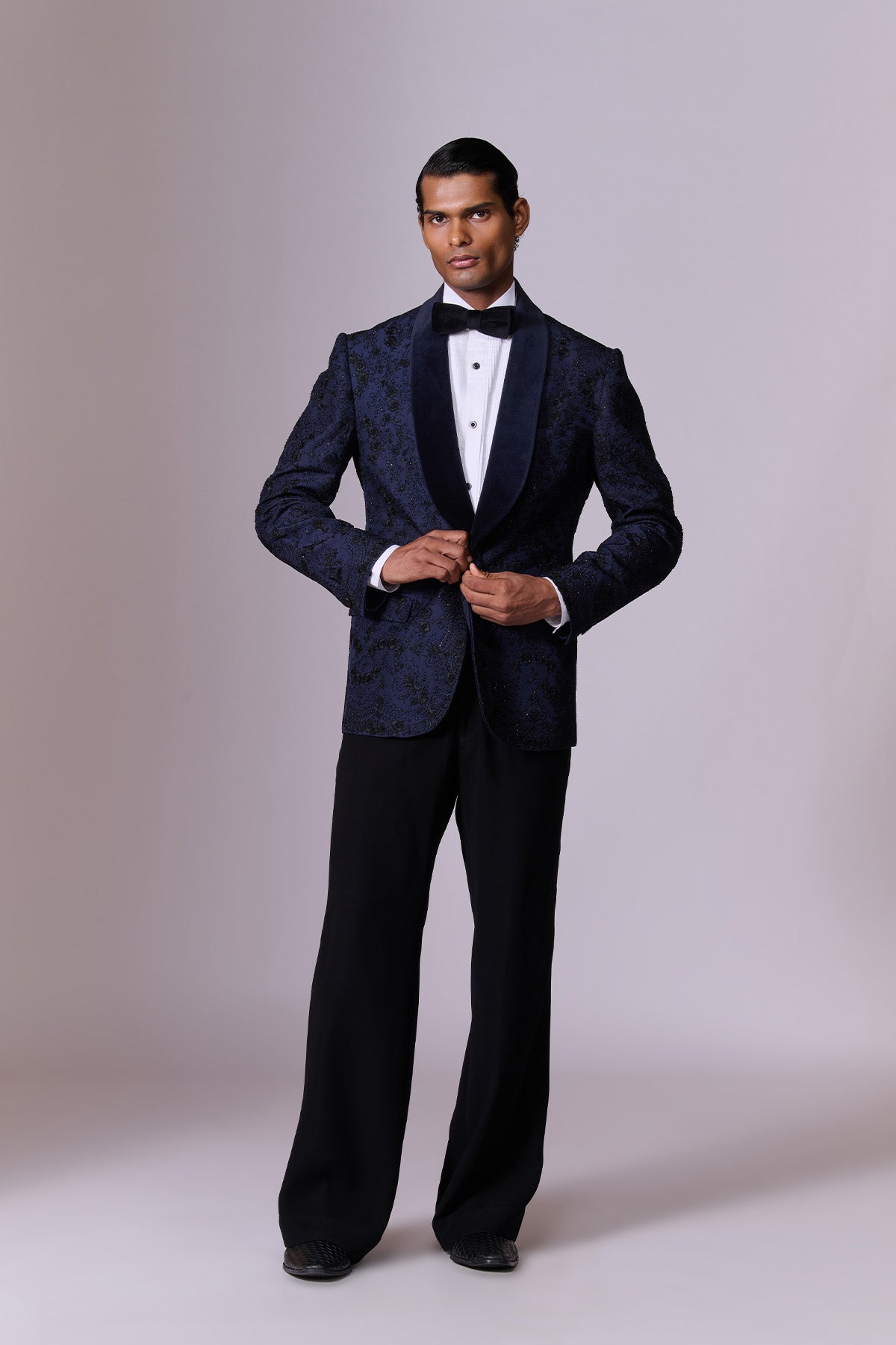 Navy Swarovski Embroidered Tuxedo Set