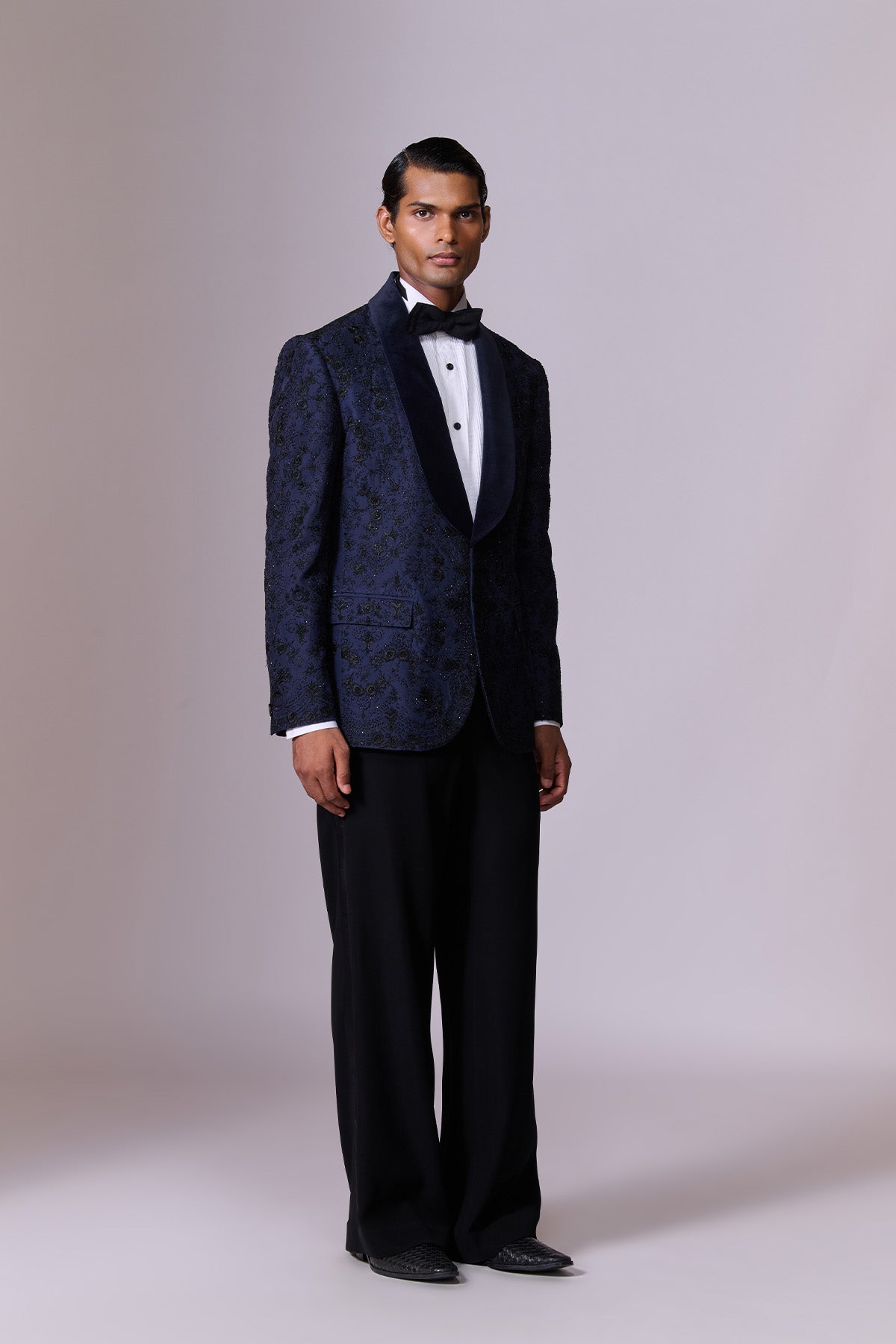 Navy Swarovski Embroidered Tuxedo Set