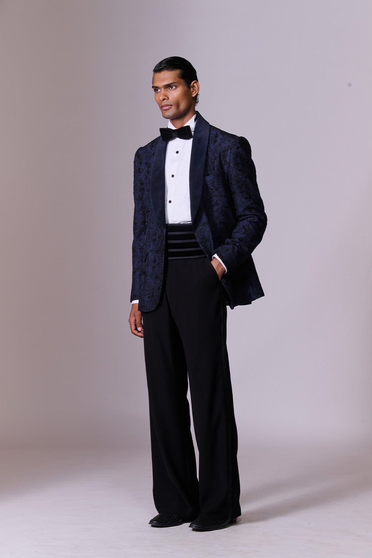 Navy Swarovski Embroidered Tuxedo Set