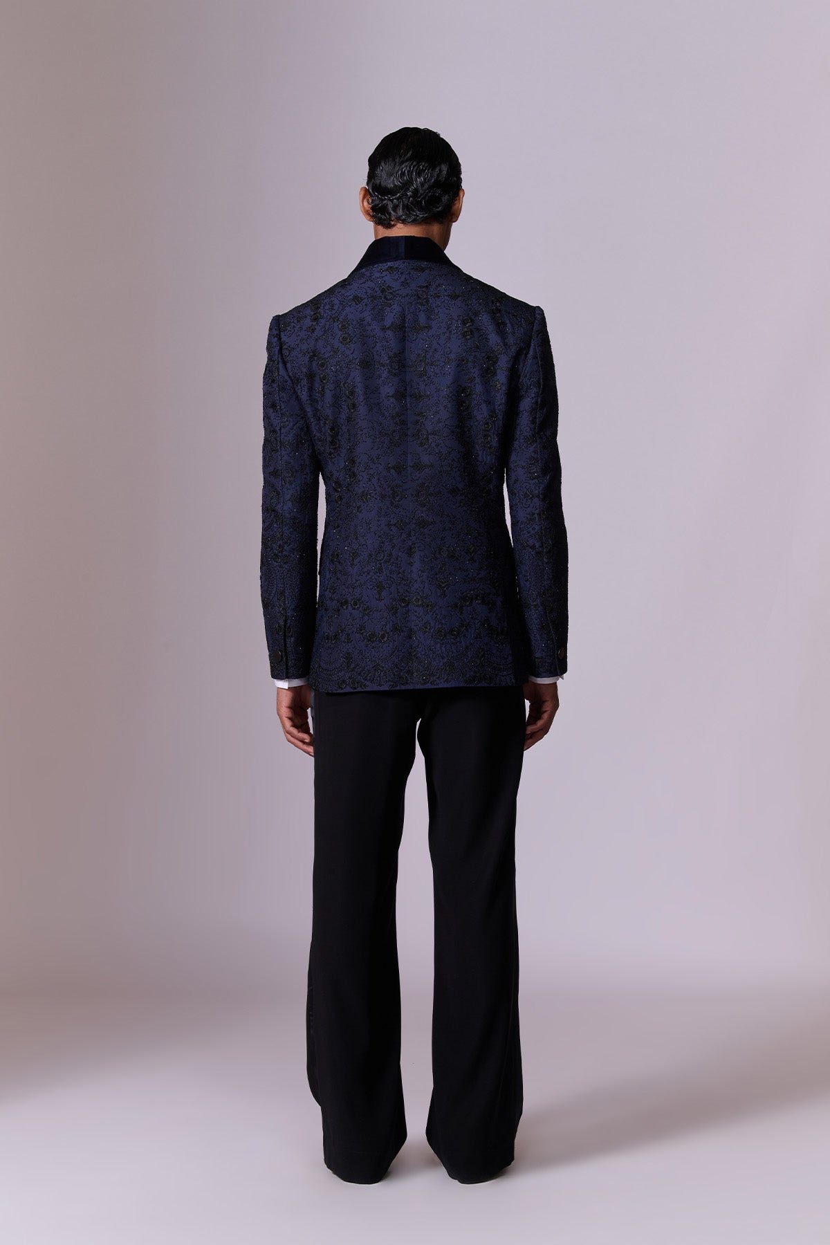 Navy Swarovski Embroidered Tuxedo Set