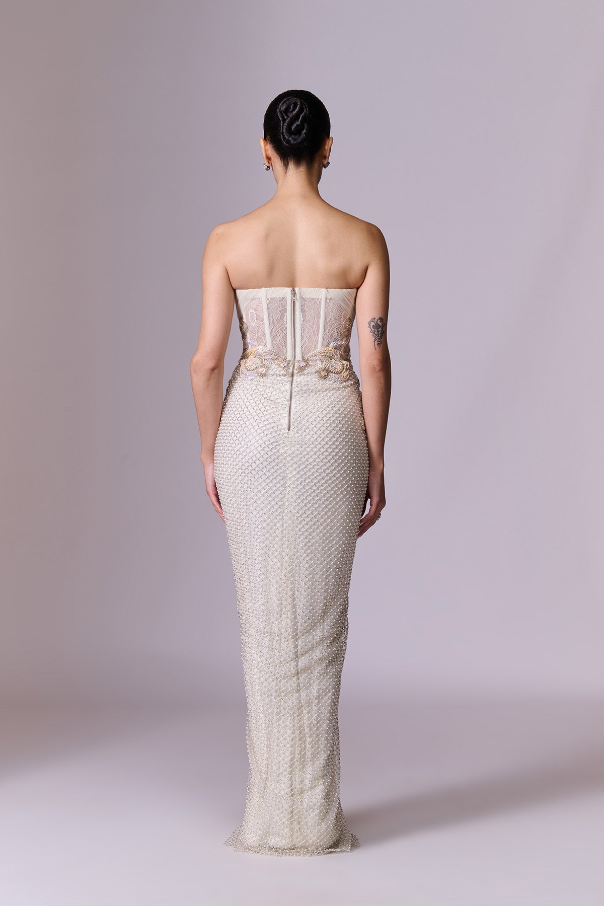 Pearl Embellished Saree Gown with Ruffle Cape