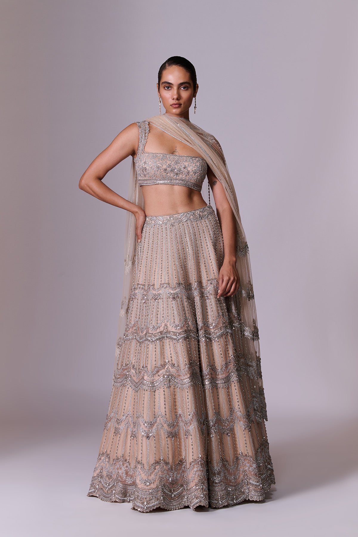 Scalloped-Border Embroidered Lehenga Set