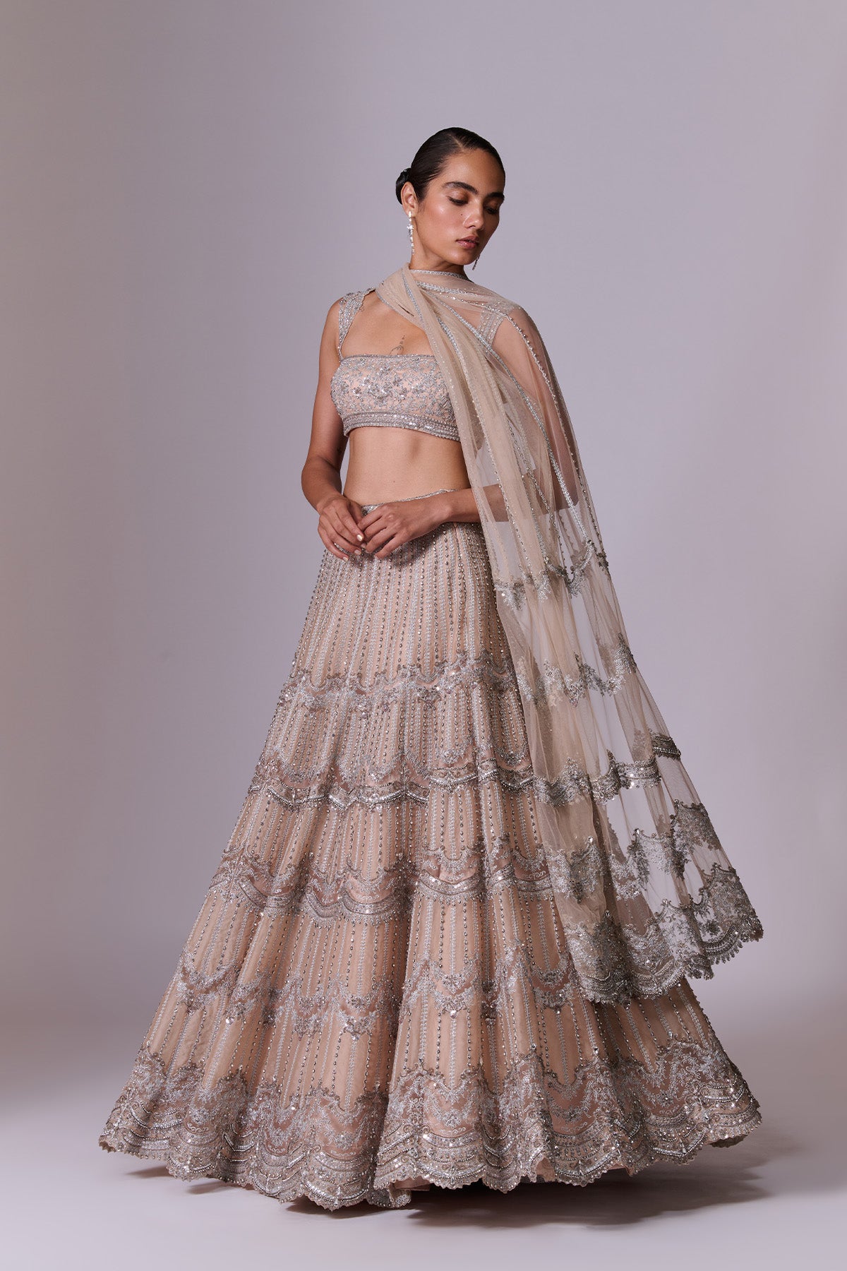 Scalloped-Border Embroidered Lehenga Set