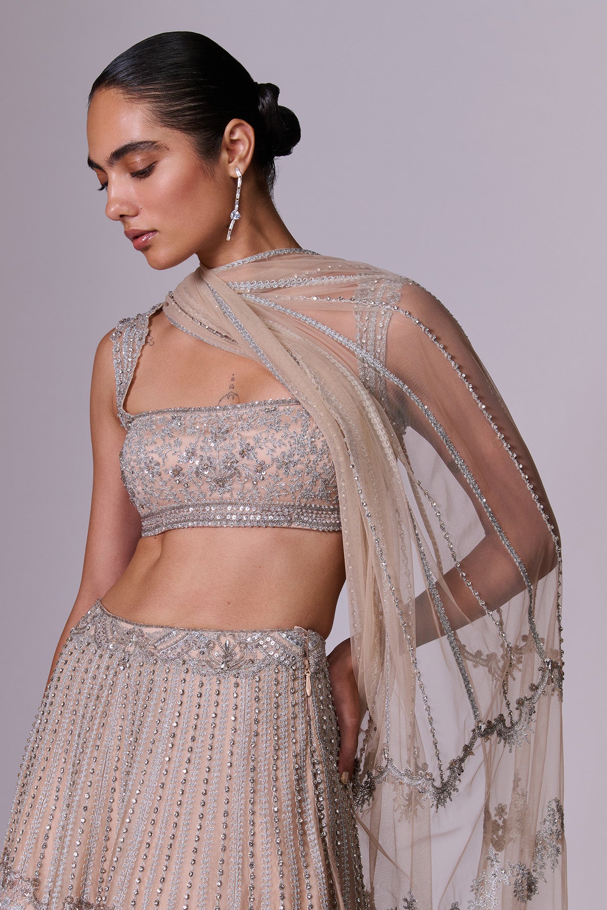 Scalloped-Border Embroidered Lehenga Set