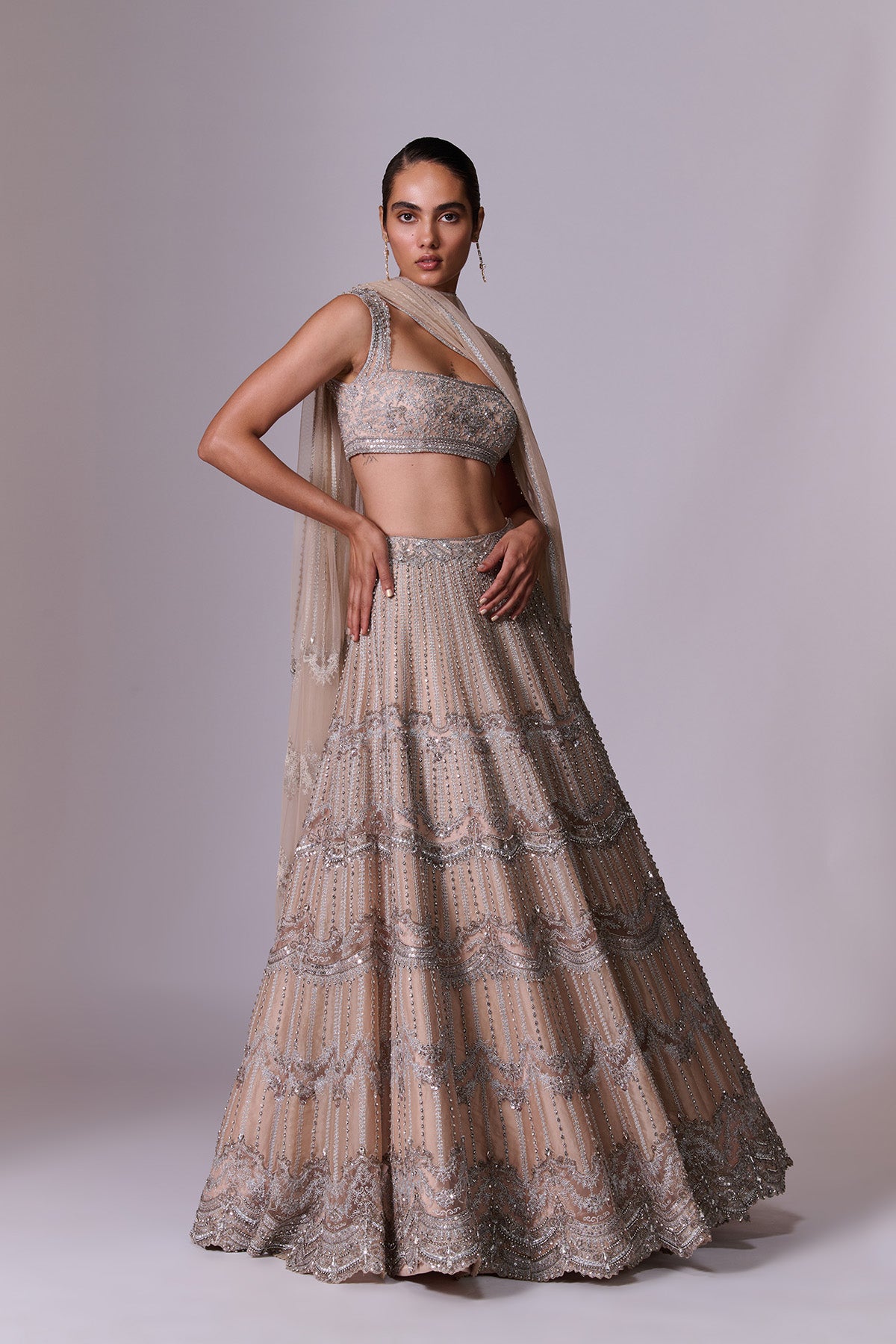 Scalloped-Border Embroidered Lehenga Set