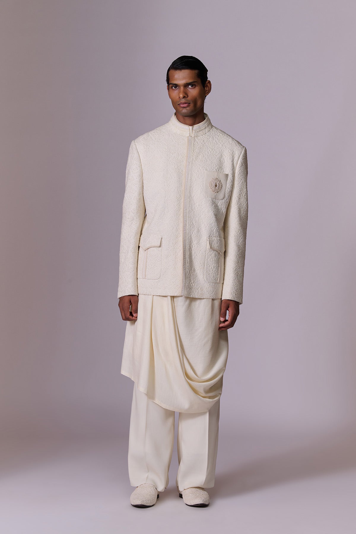 White Crested Bandhgala Set