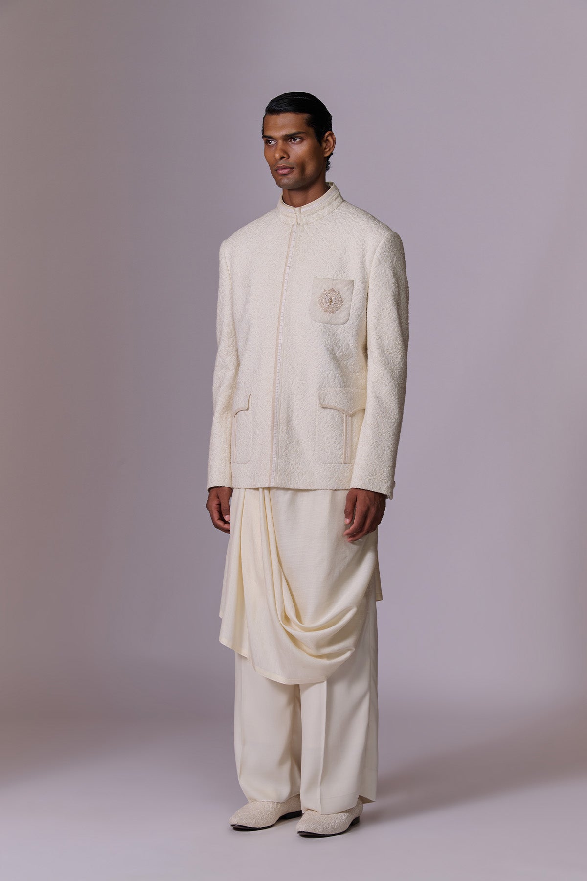 White Crested Bandhgala Set