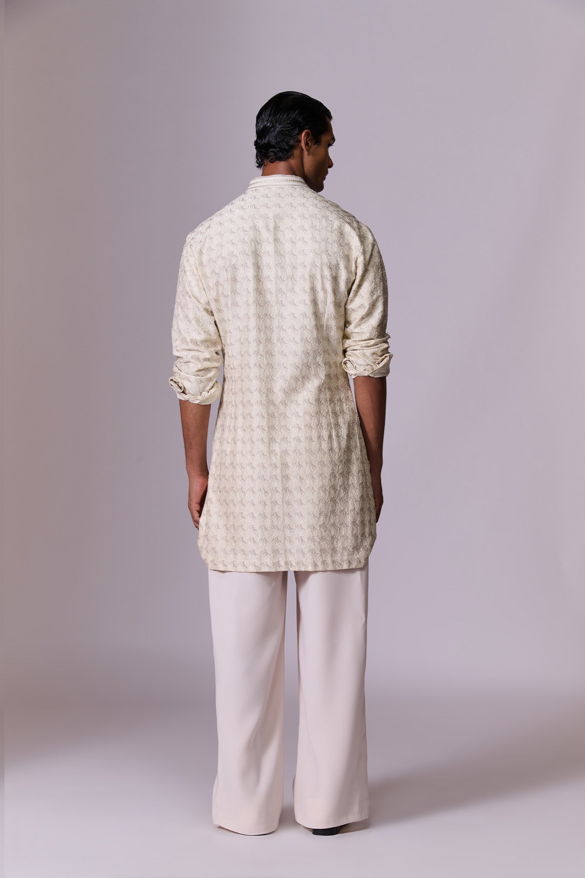 White Tonal Embroidered Crested Kurta Set