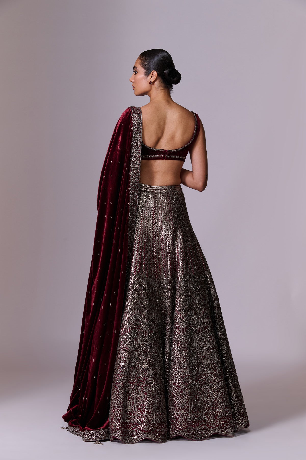 Wine Embellished Lehenga Set