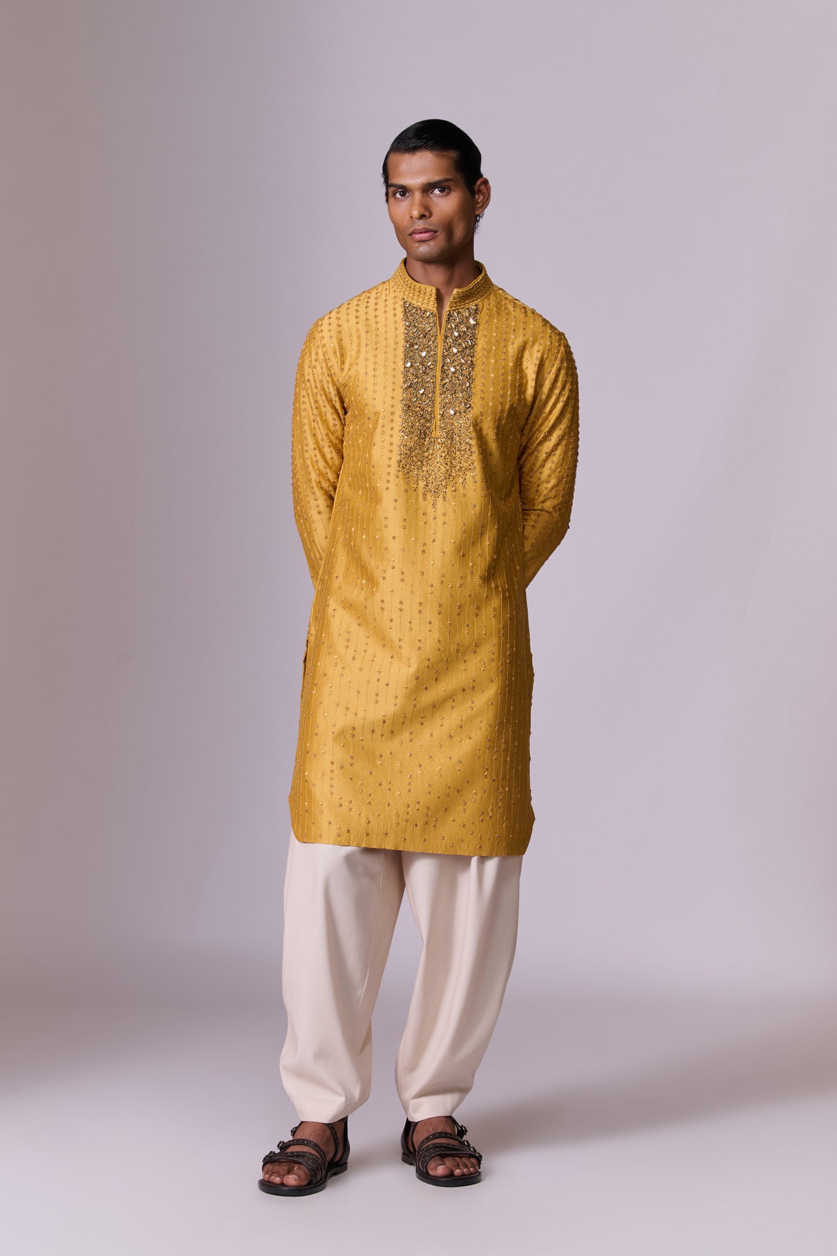 Yellow Embroidered Placket Kurta Set