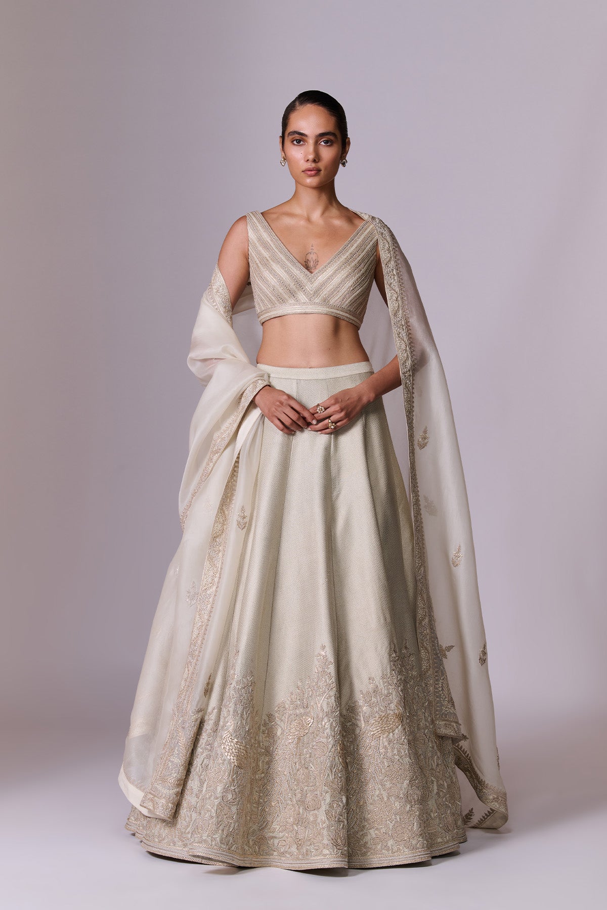 Champagne Gold Embroidered Lehenga Set
