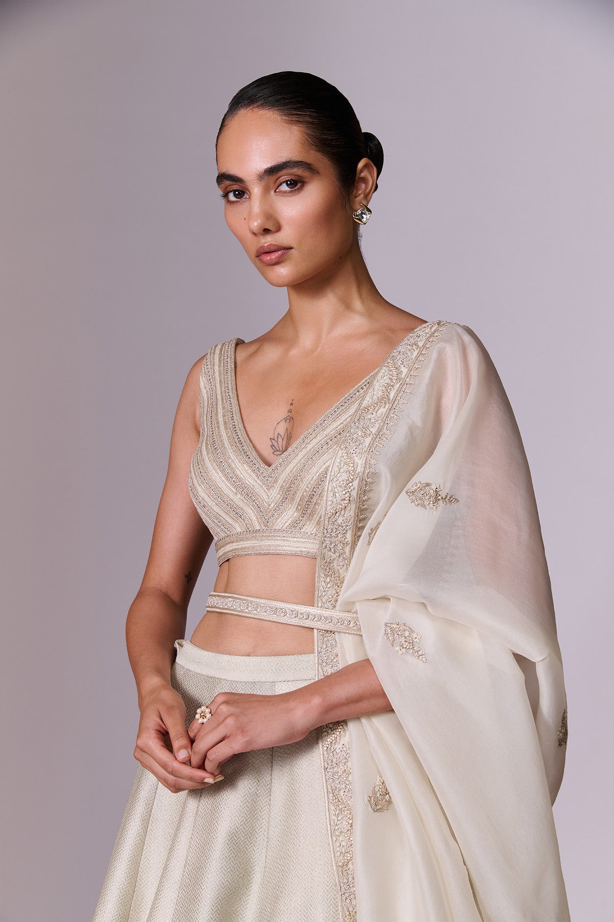Champagne Gold Embroidered Lehenga Set