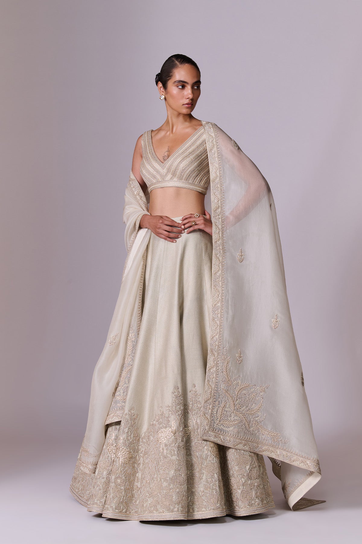 Champagne Gold Embroidered Lehenga Set