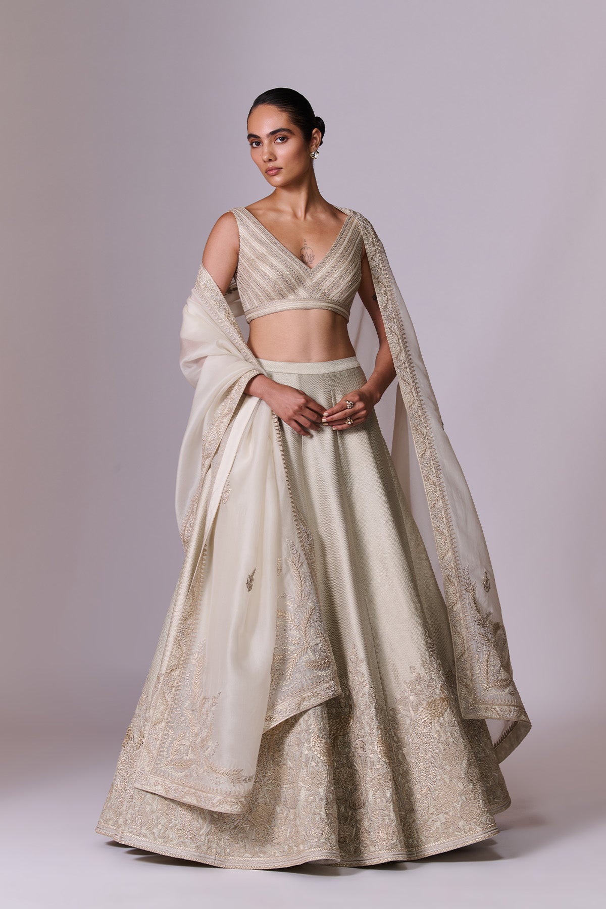 Champagne Gold Embroidered Lehenga Set