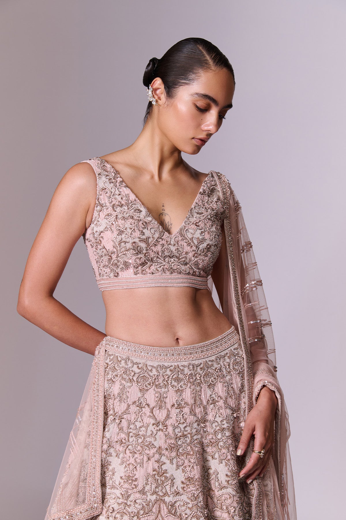 Snow Pink Embroidered Lehenga Set