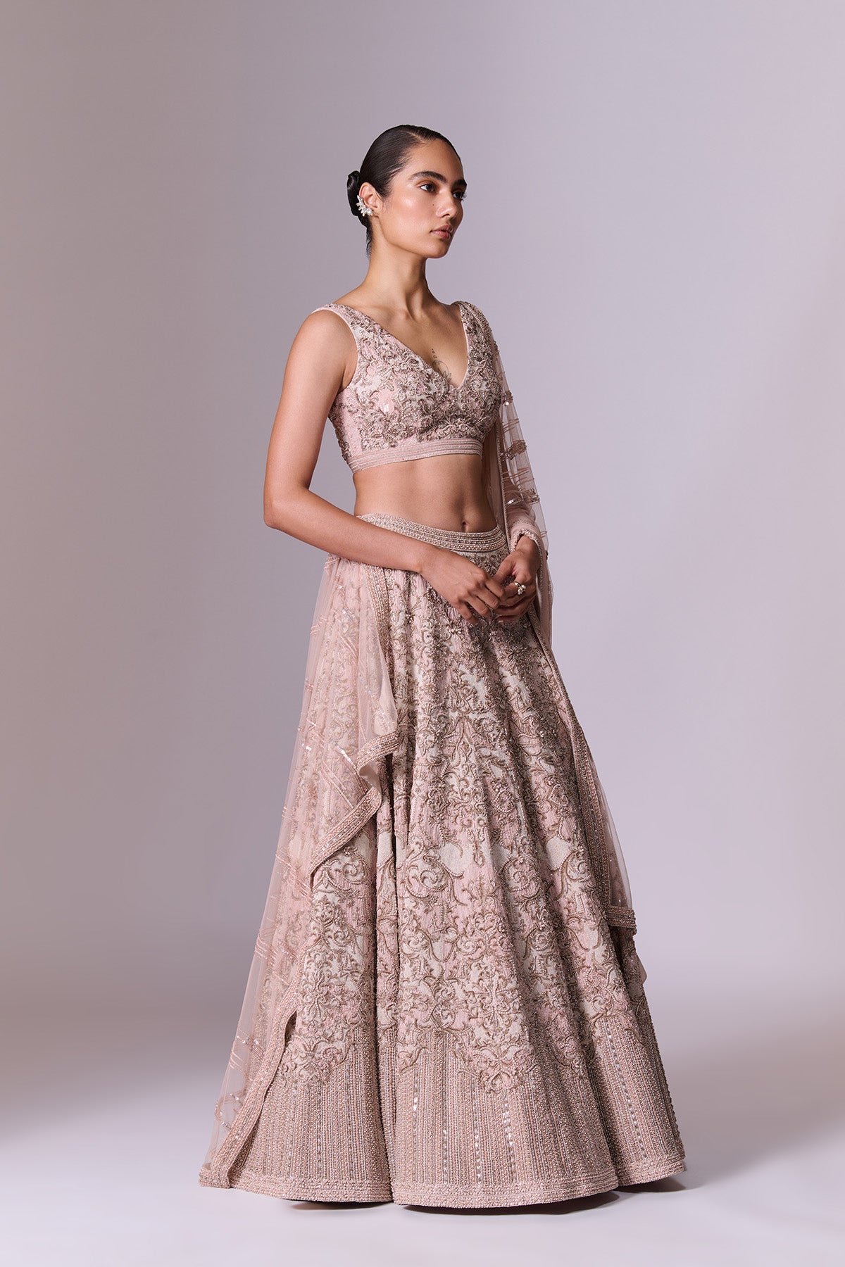 Snow Pink Embroidered Lehenga Set