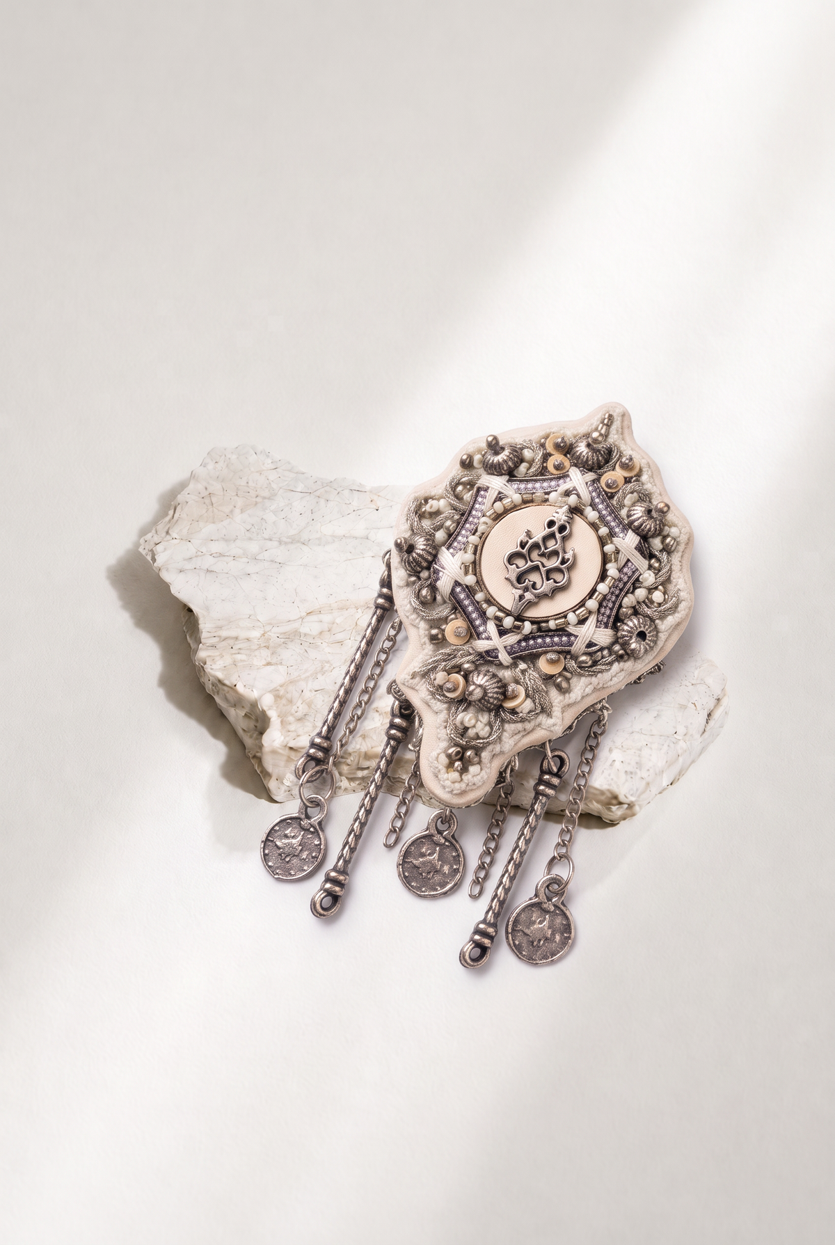 Ivory Embellished Medallion Statement Brooch