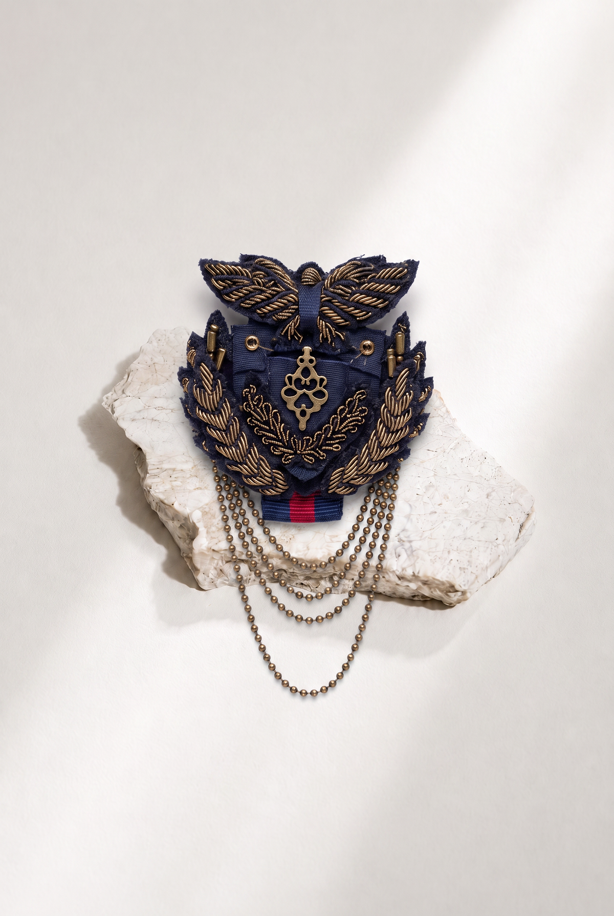 Midnight Blue & Gold Eagle Embellished Statement Brooch