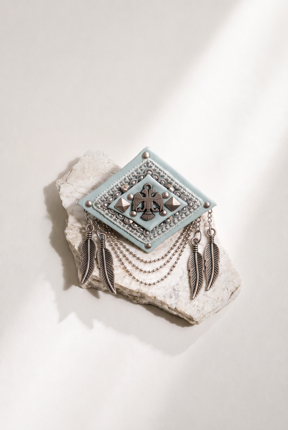 Mint Green Eagle Embellished Statement Brooch