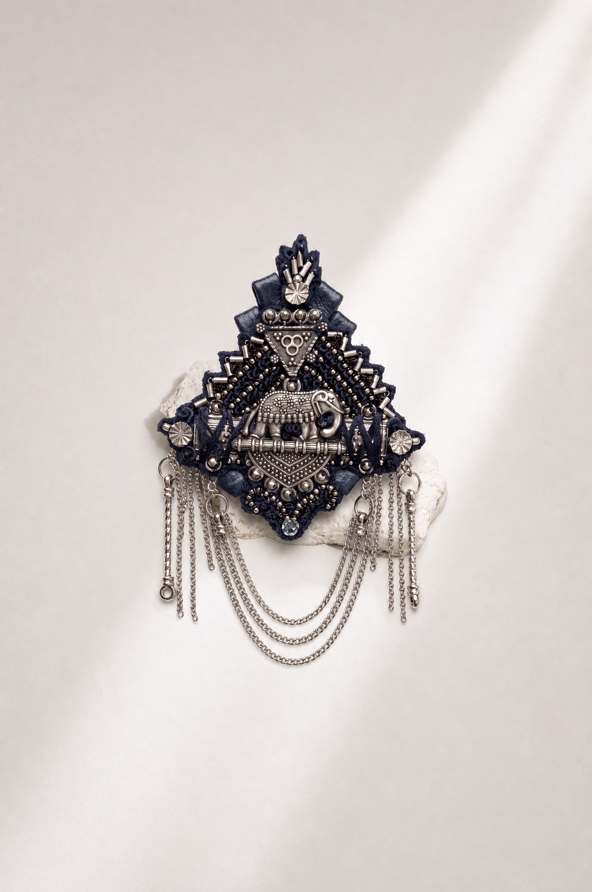 Midnight Blue Elephant Embellished Statement Brooch