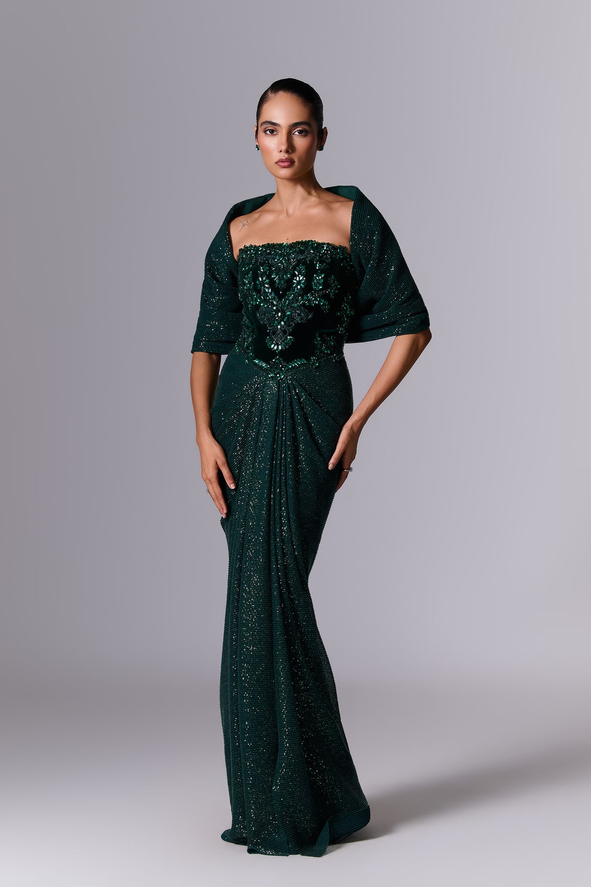Emerald Draped Saree Gown