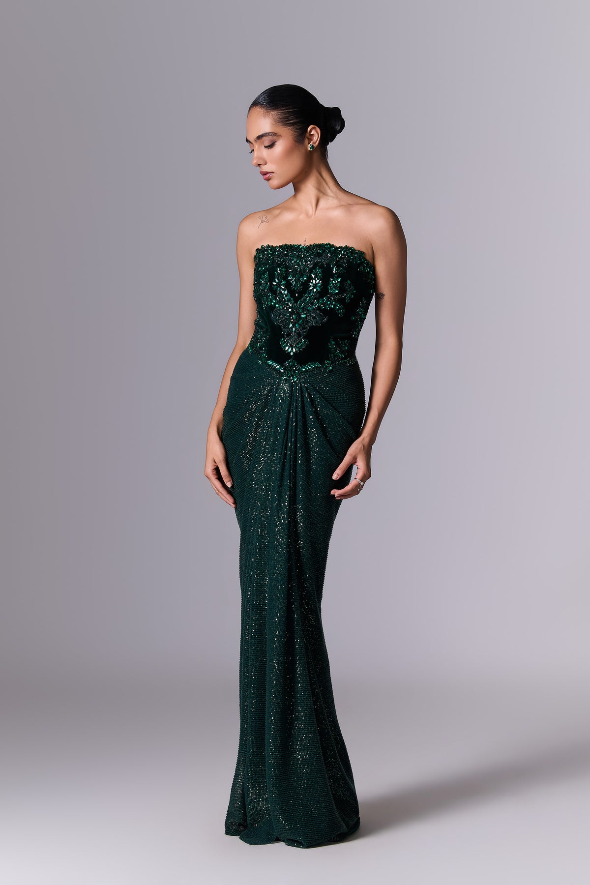 Emerald Draped Saree Gown