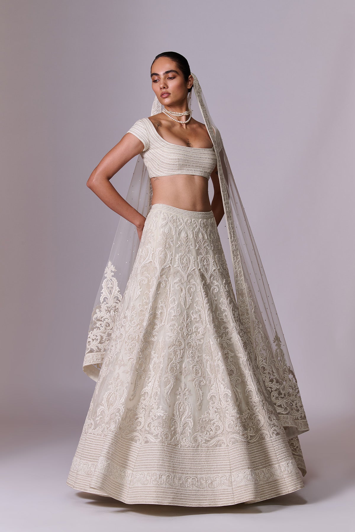 Opal White Embroidered Organza Lehenga Set