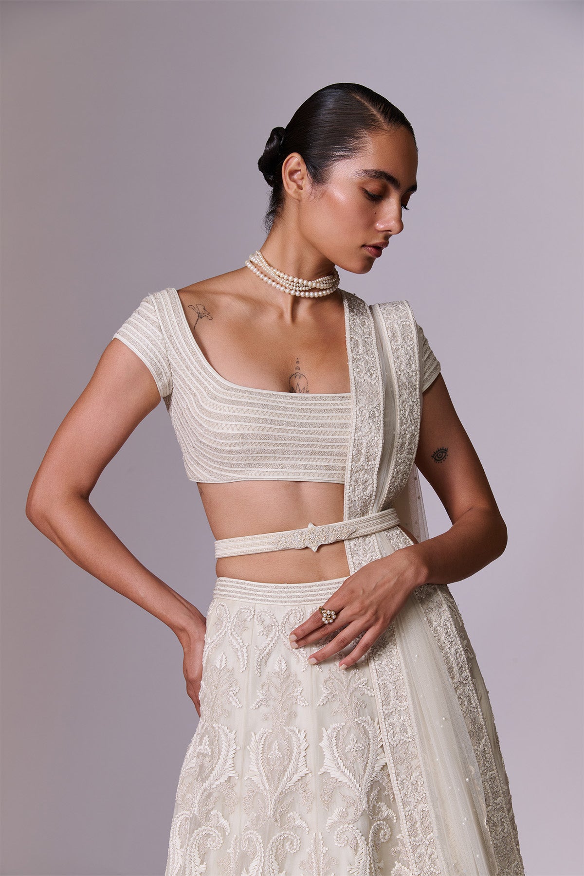 Opal White Embroidered Organza Lehenga Set