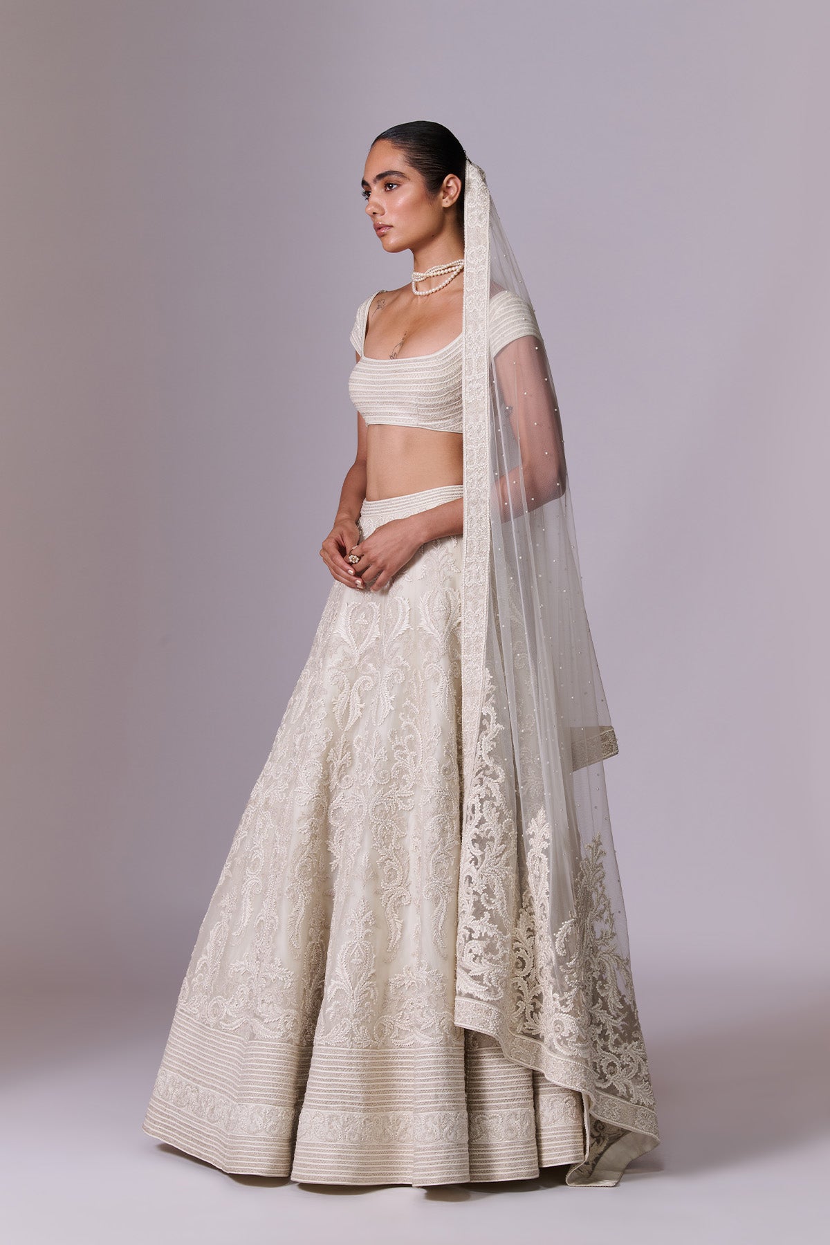 Opal White Embroidered Organza Lehenga Set