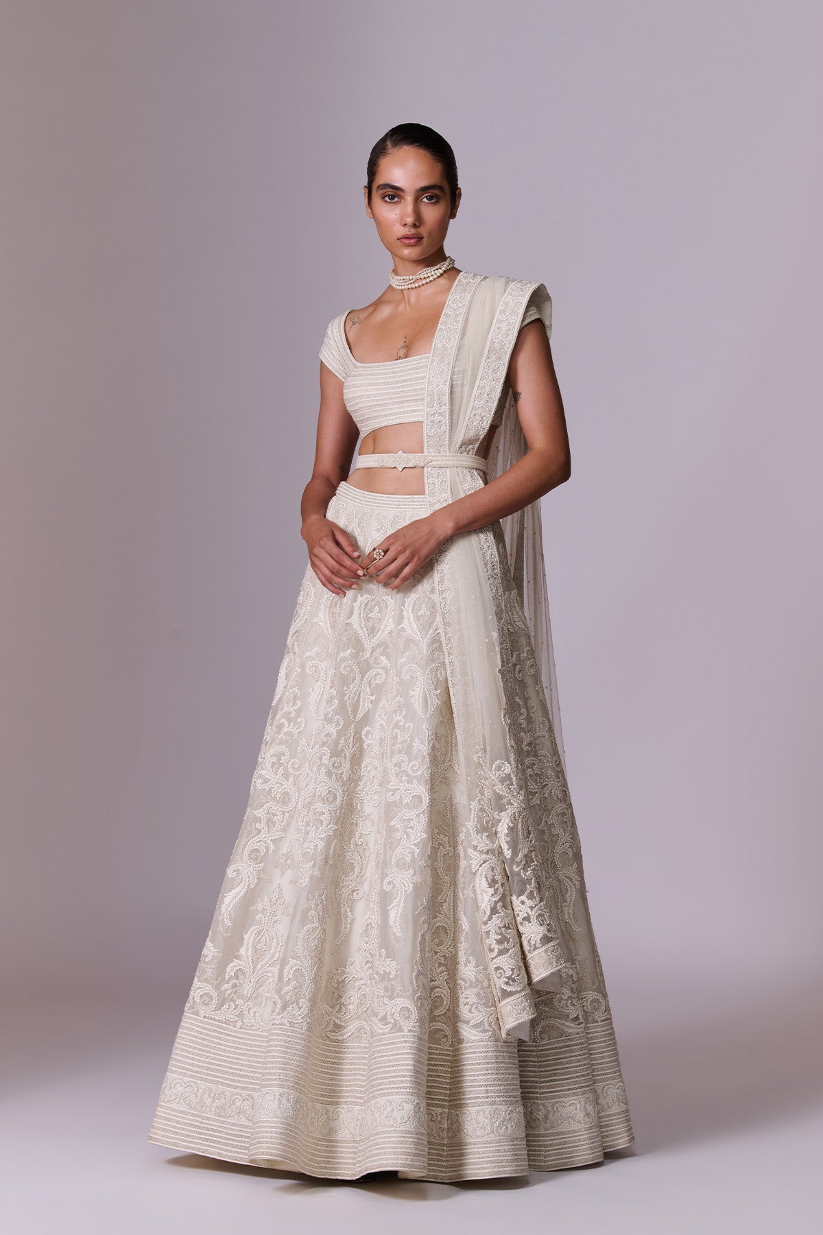Opal White Embroidered Organza Lehenga Set
