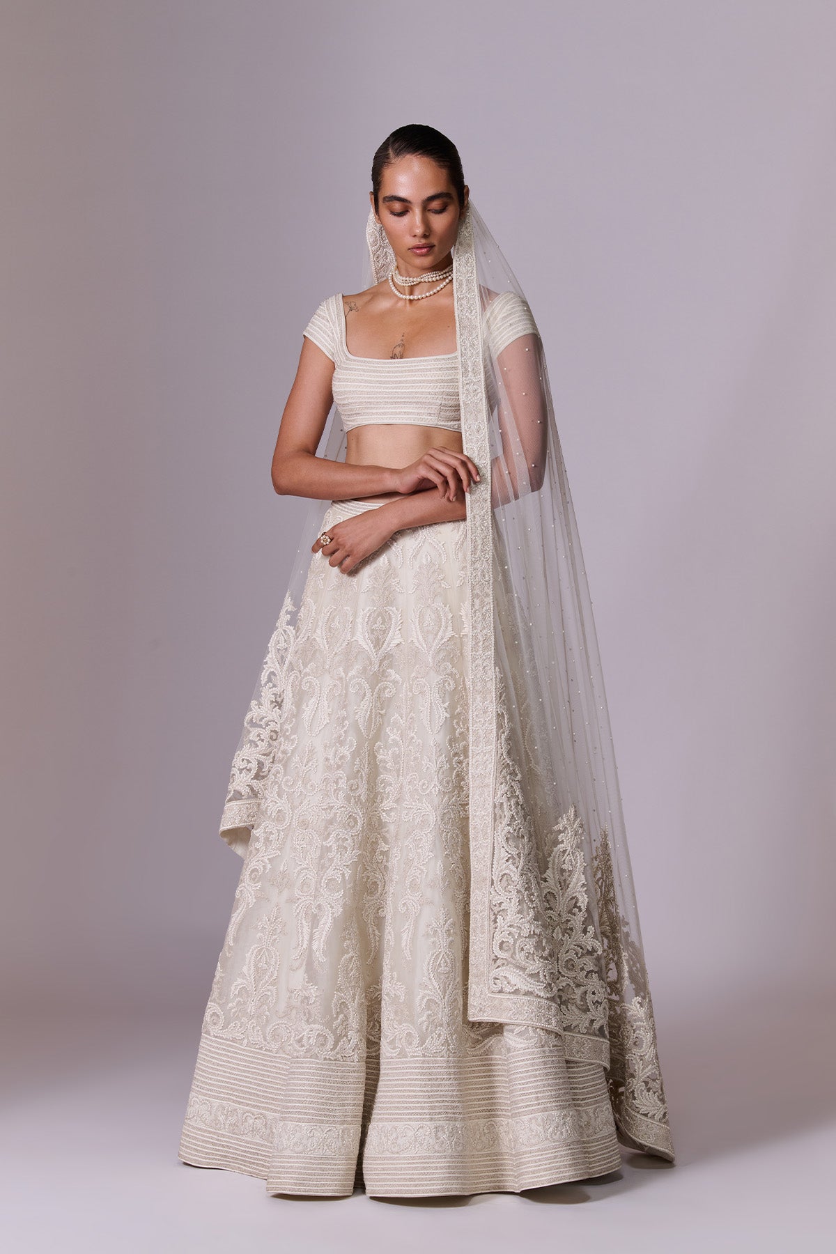Opal White Embroidered Organza Lehenga Set