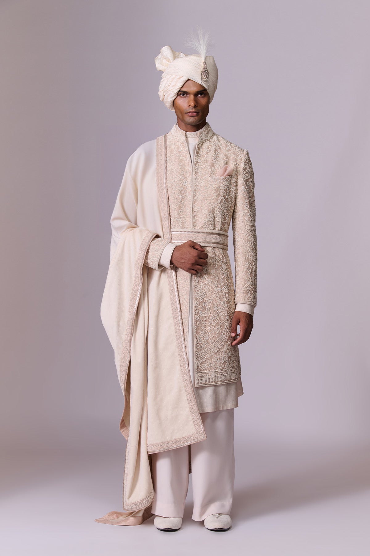 Silver Peony Sherwani Set