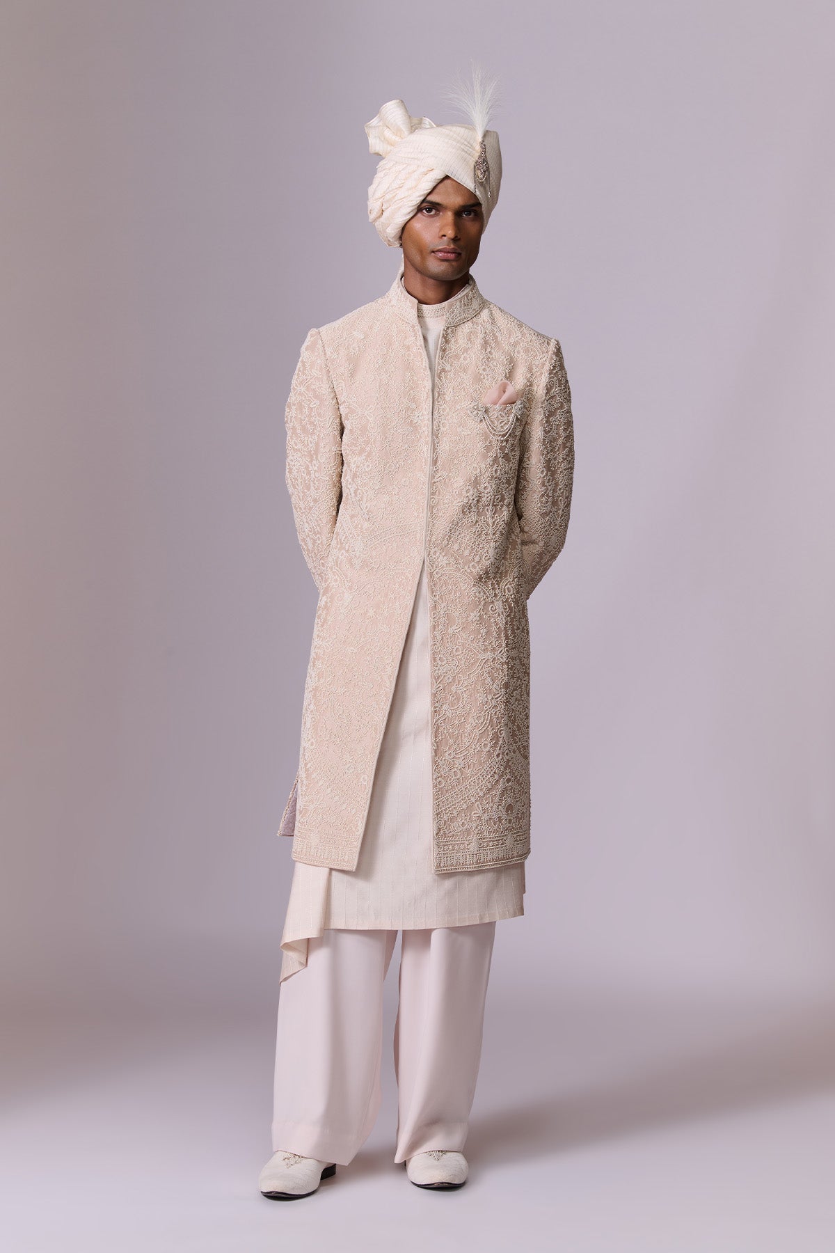 Silver Peony Sherwani Set