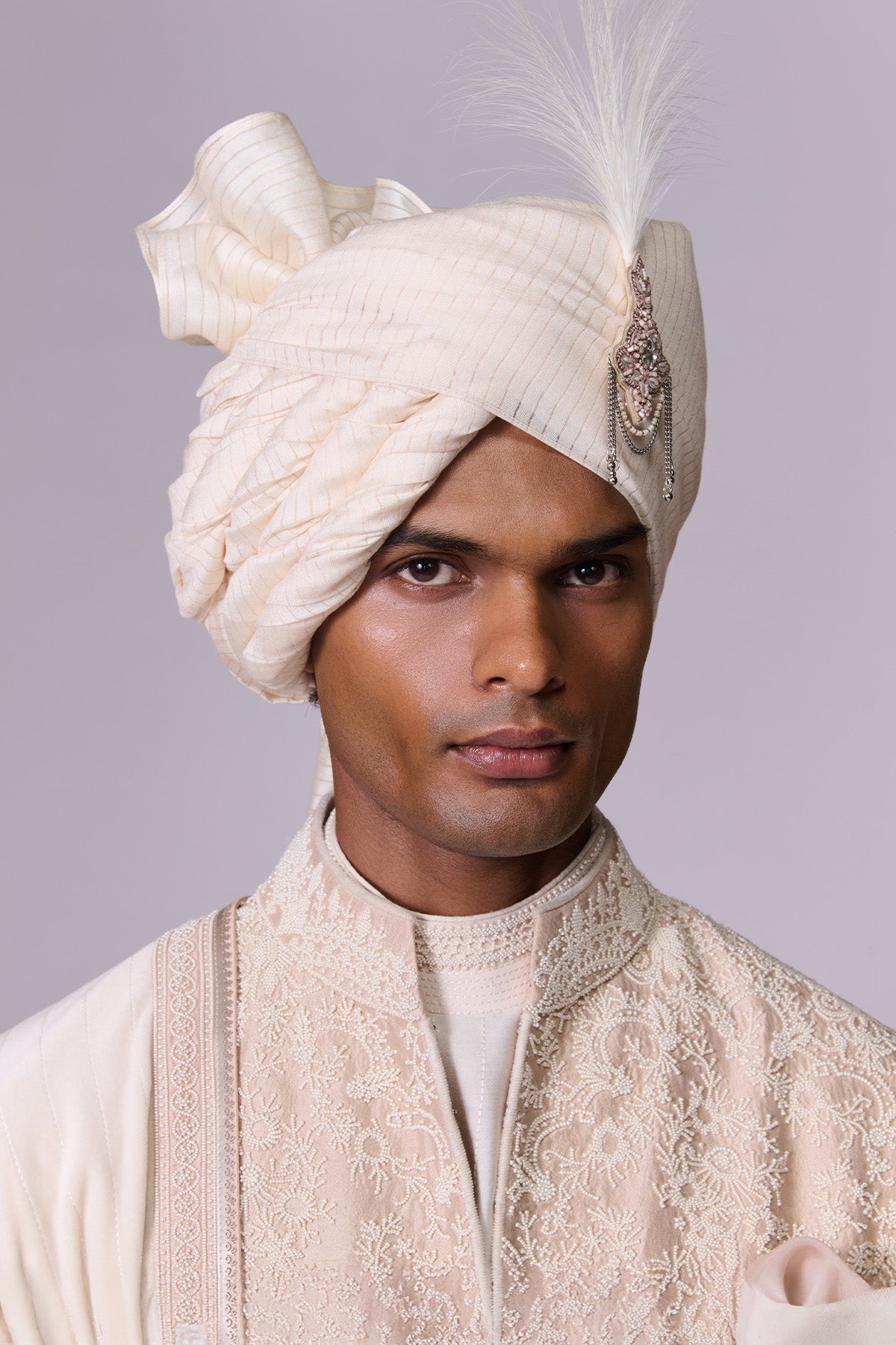 Silver Peony Sherwani Set