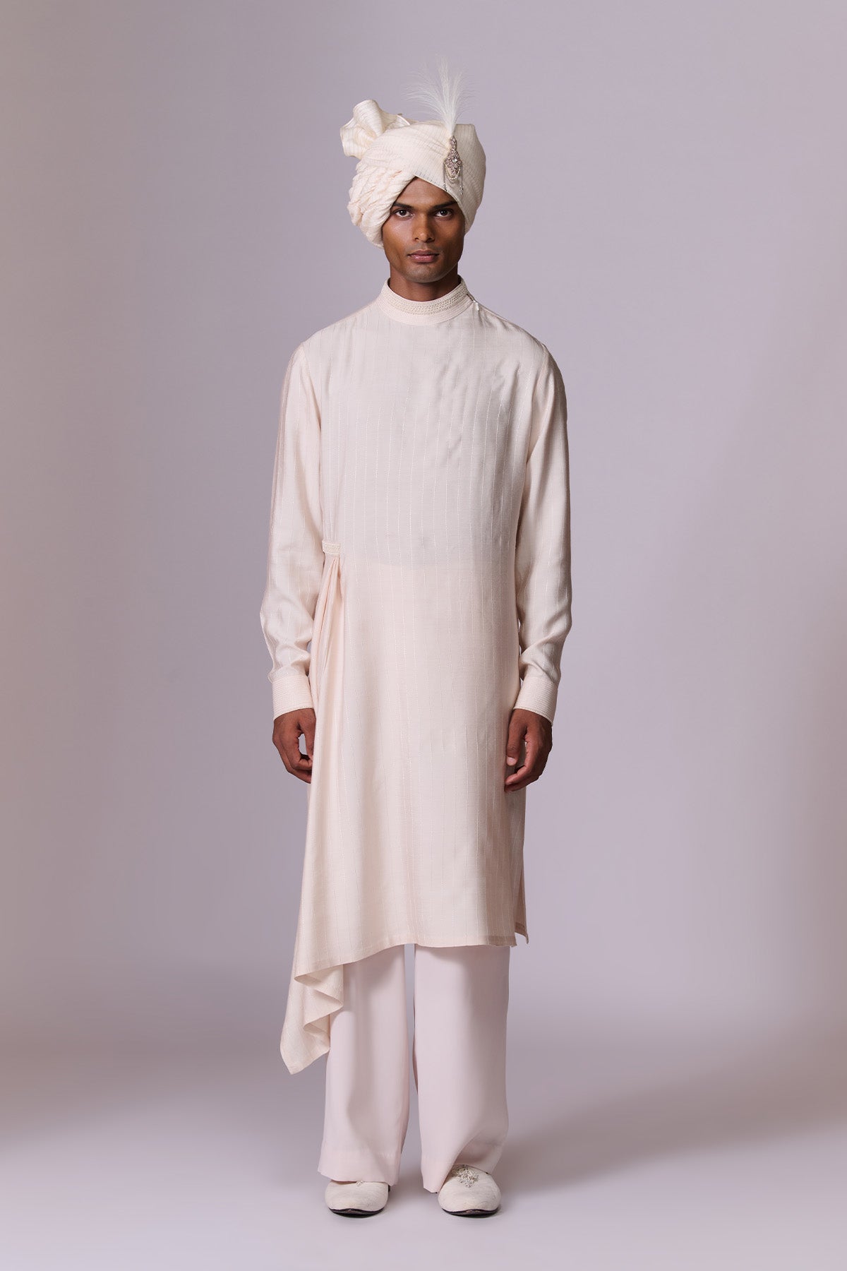 Silver Peony Sherwani Set