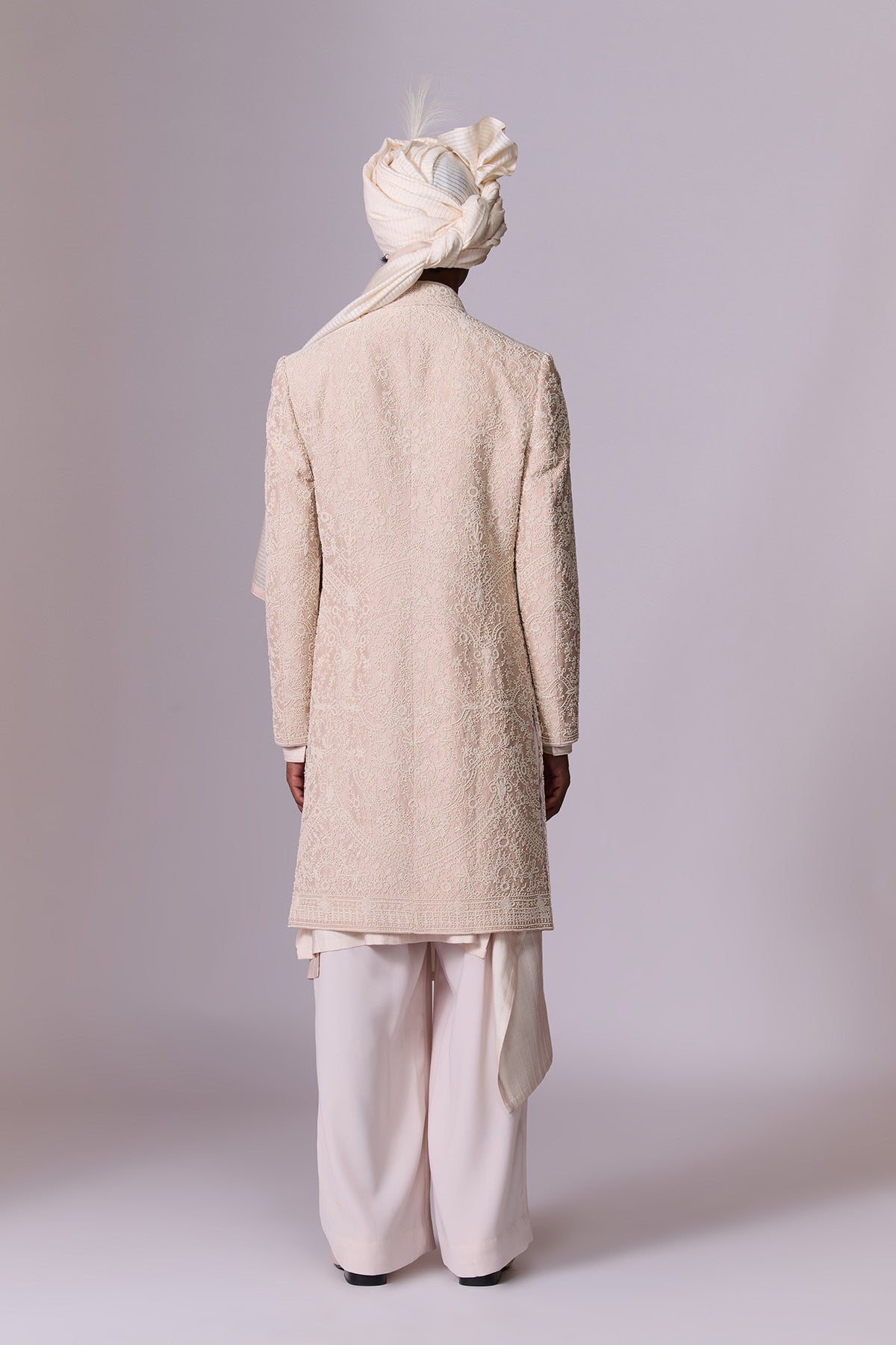 Silver Peony Sherwani Set