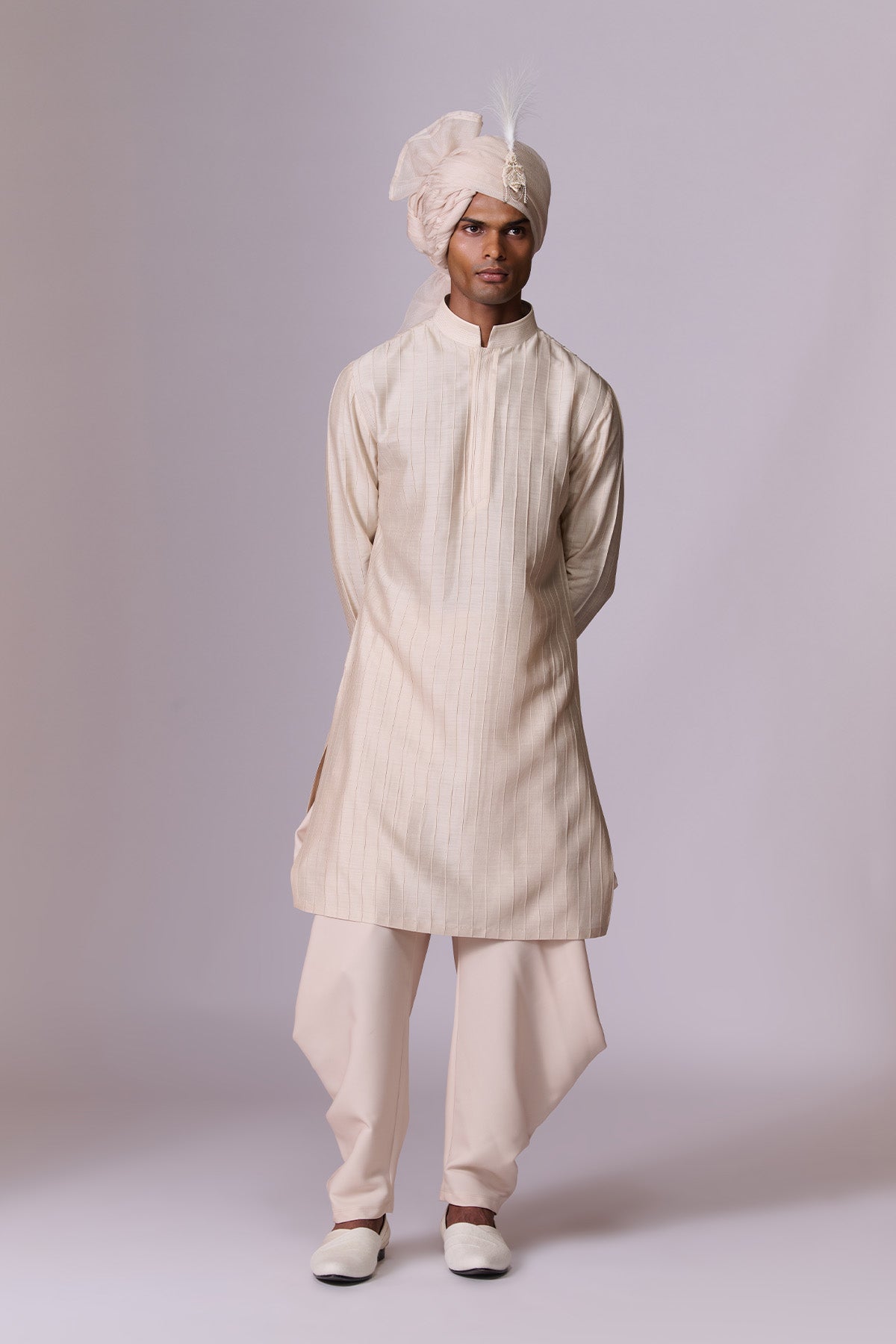 Ivory Sherwani Set with Layered Drape