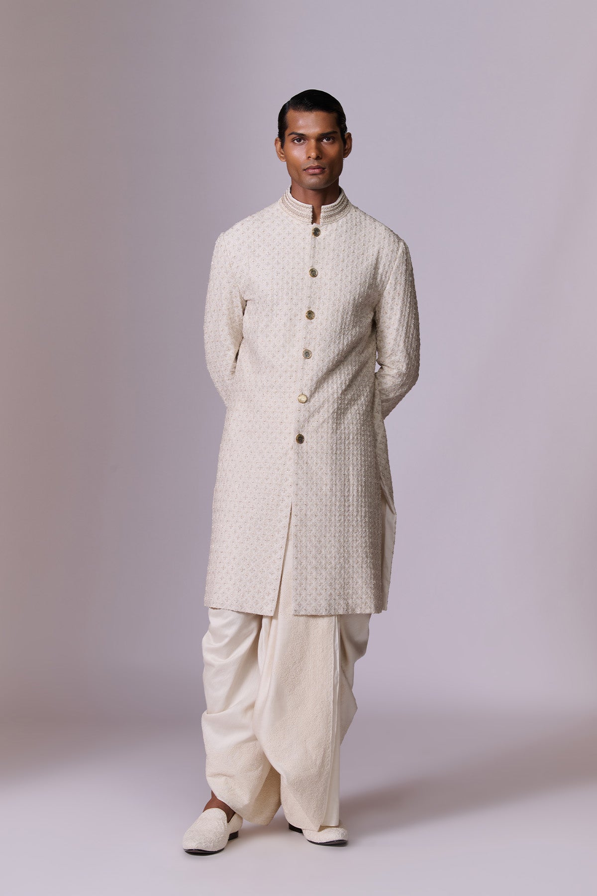 Ivory Embroidered Sherwani Set
