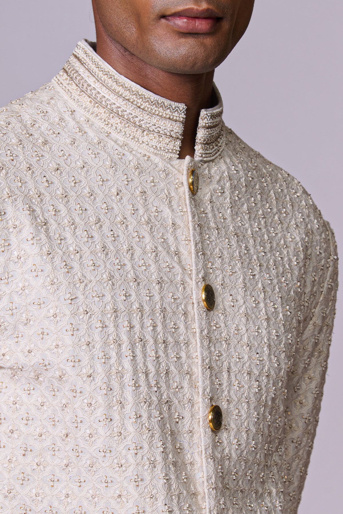 Ivory Embroidered Sherwani Set