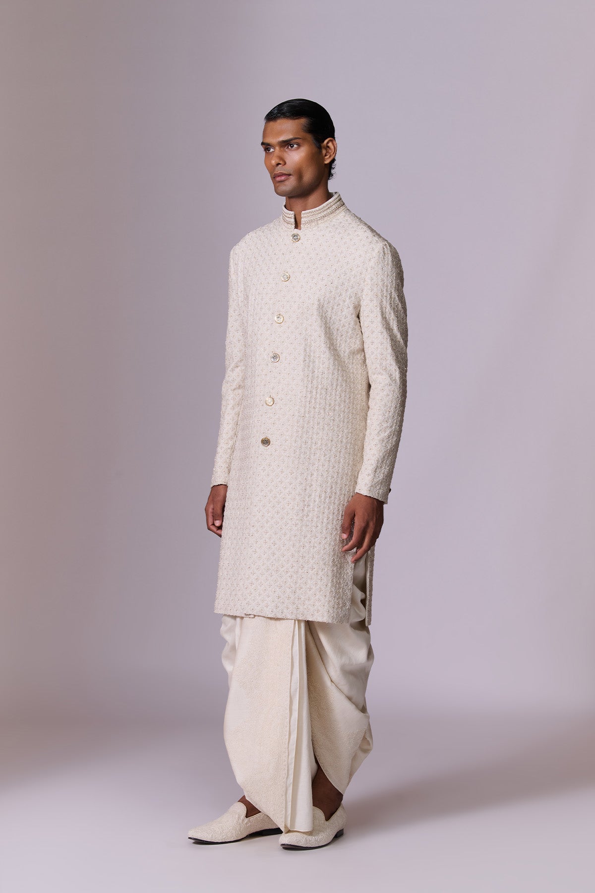 Ivory Embroidered Sherwani Set