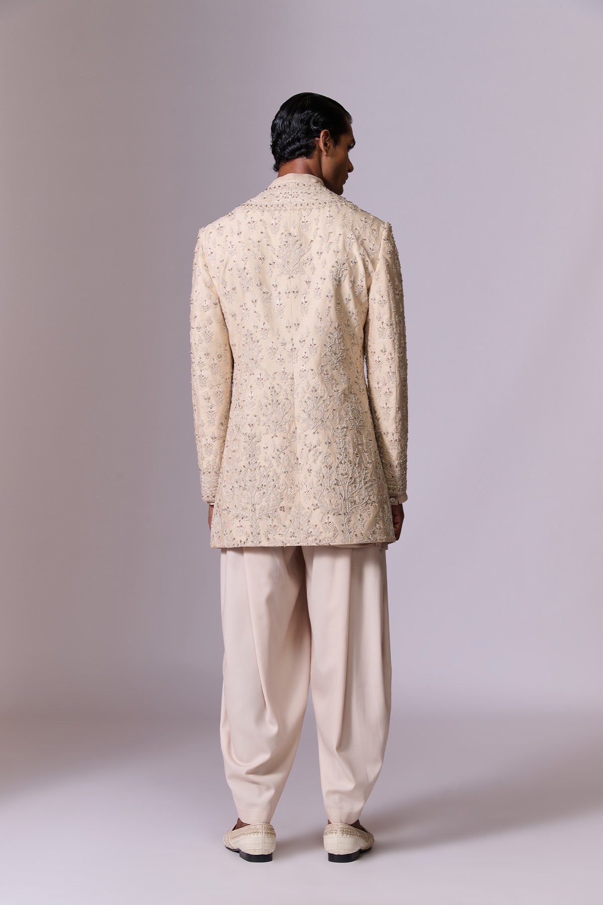 Beige Draped Bandhgala Set
