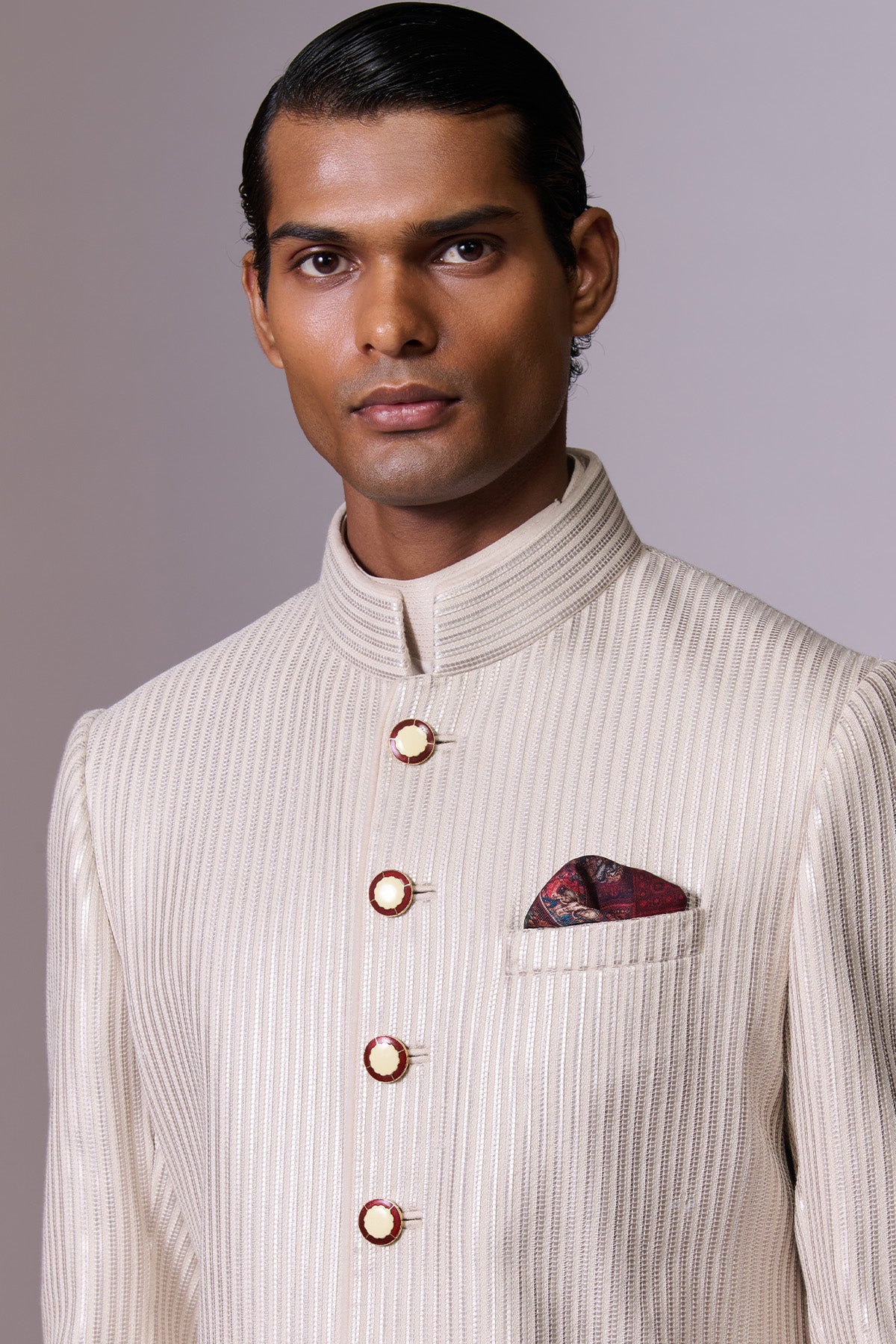 White Opal Leather Stripe Sherwani Set