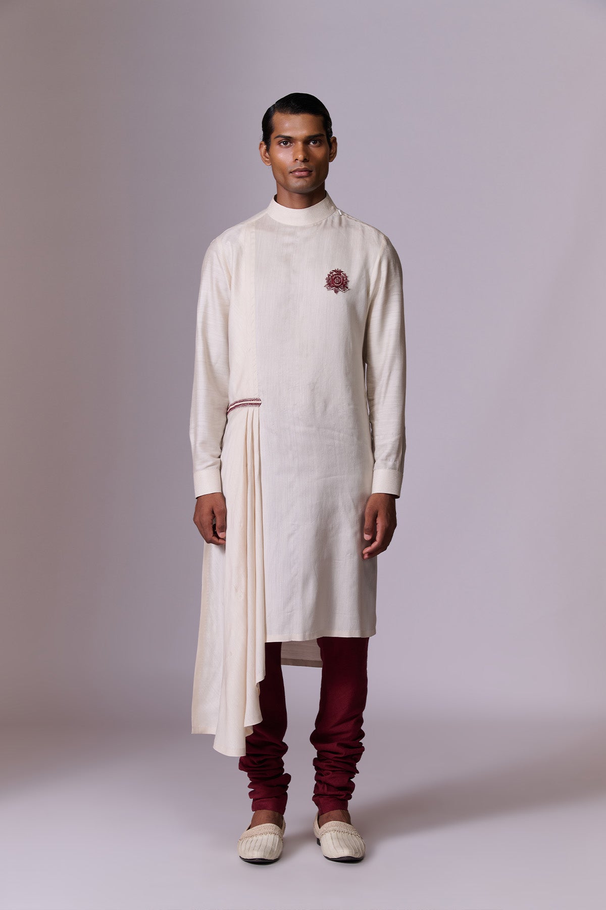 White Opal Leather Stripe Sherwani Set